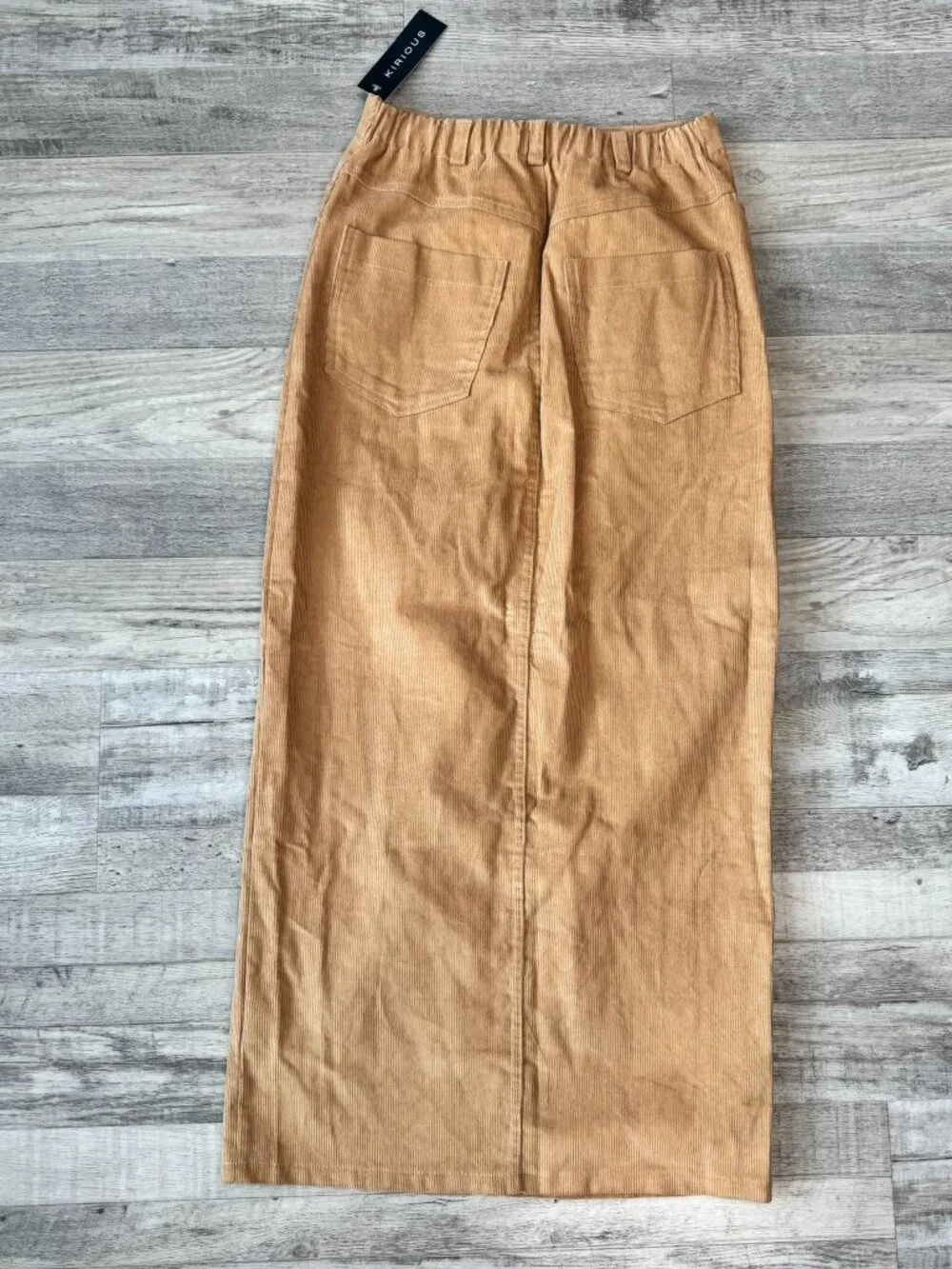 Kirious NWT tan corduroy pencil maxi skirt front slit size small L34 - Picture 9 of 9